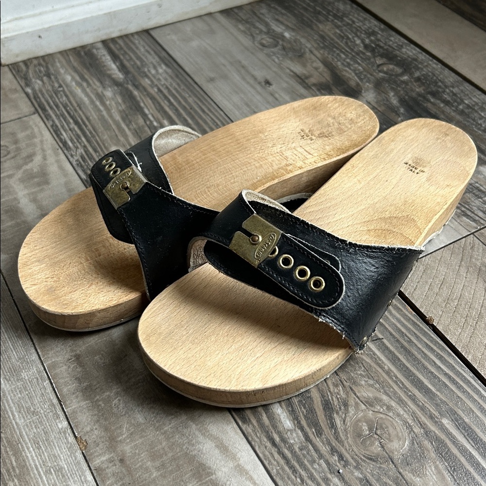 Vtg Dr Scholl's Black Wood Original Italy 8/8.5 - Picture 2 of 5